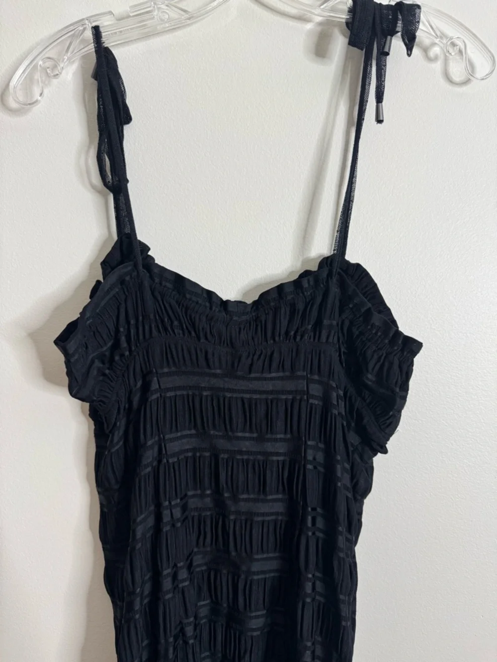 Free People Bittersweet Black Smocked Ruffle Sleeveless Cami Ruched Mini Dress L